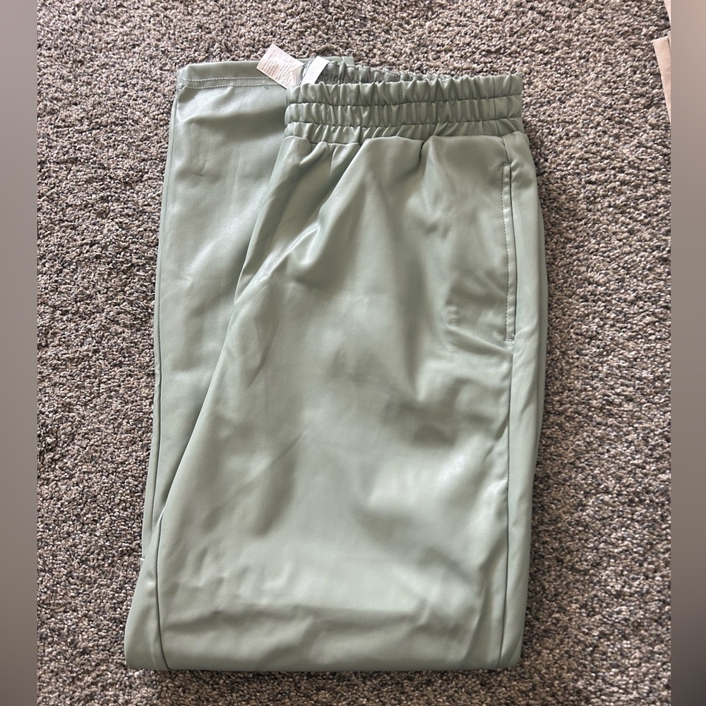Mint green faux leather joggers with pockets size:medium